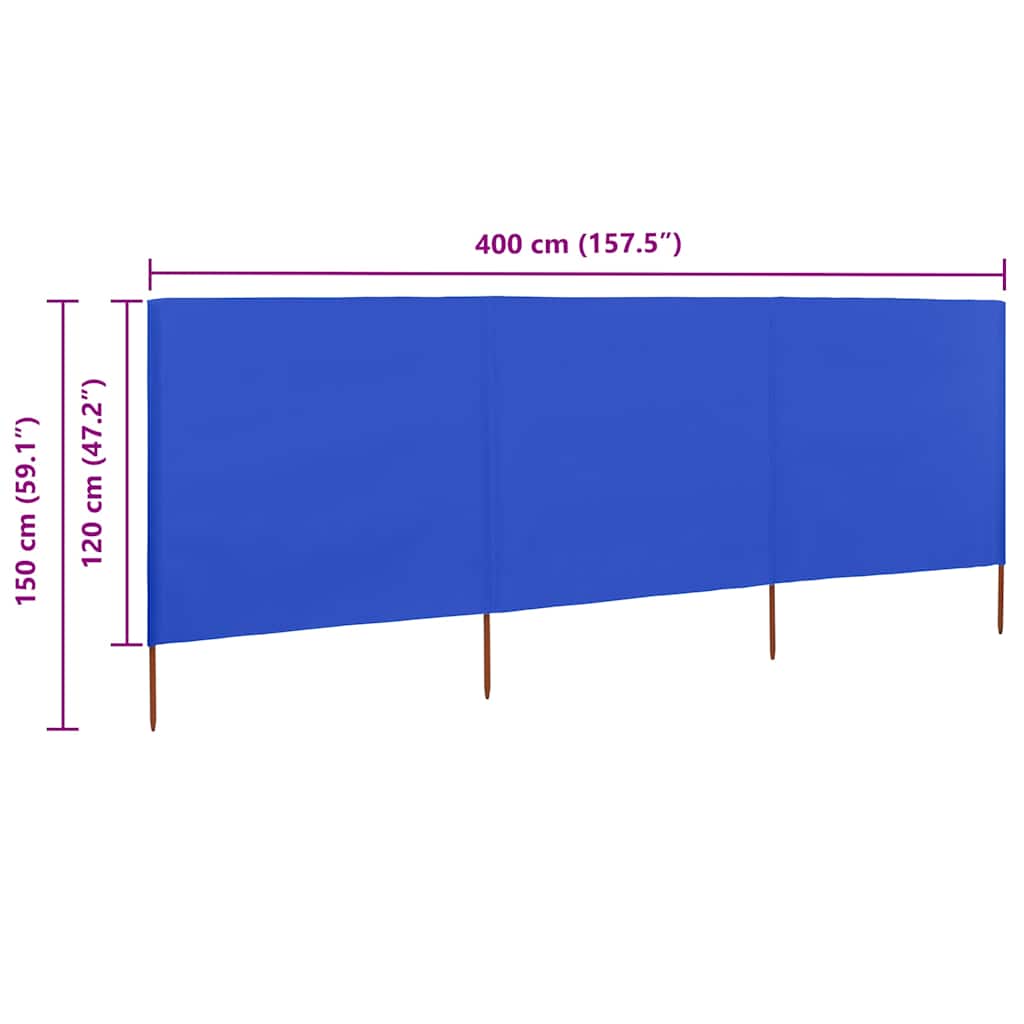 47147 vidaXL 3-panel Wind Screen Fabric 400x120 cm Azure Blue