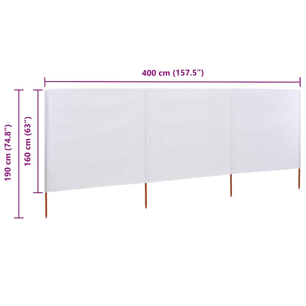 47148 vidaXL 3-panel Wind Screen Fabric 400x160 cm Sand White