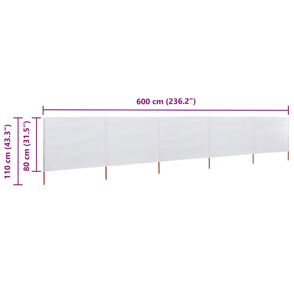 47154 vidaXL 5-panel Wind Screen Fabric 600x80 cm Sand White