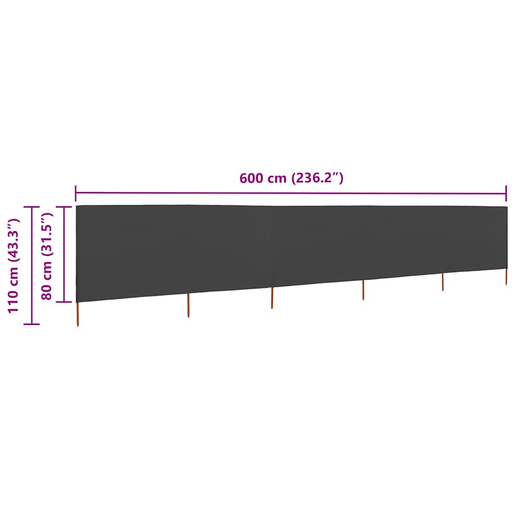 47156 vidaXL 5-panel Wind Screen Fabric 600x80 cm Anthracite
