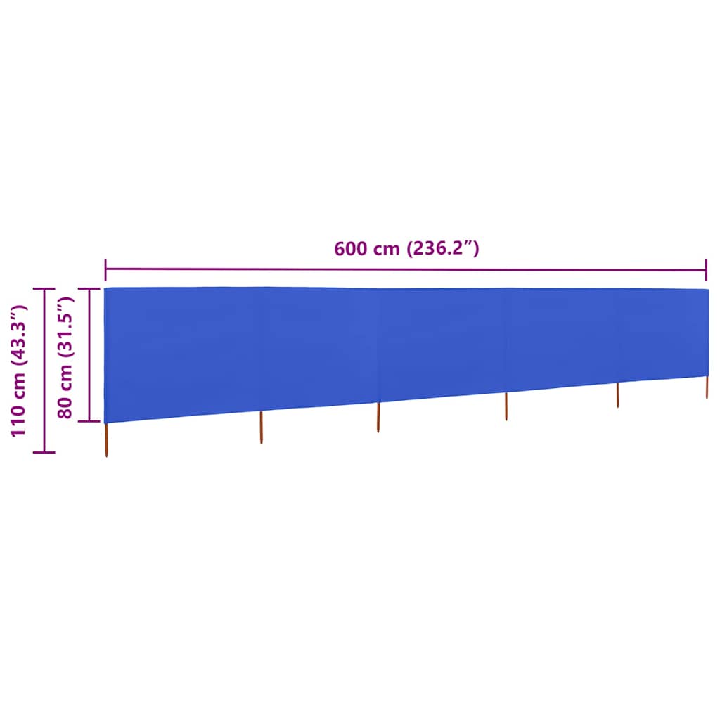 47159 vidaXL 5-panel Wind Screen Fabric 600x80 cm Azure Blue