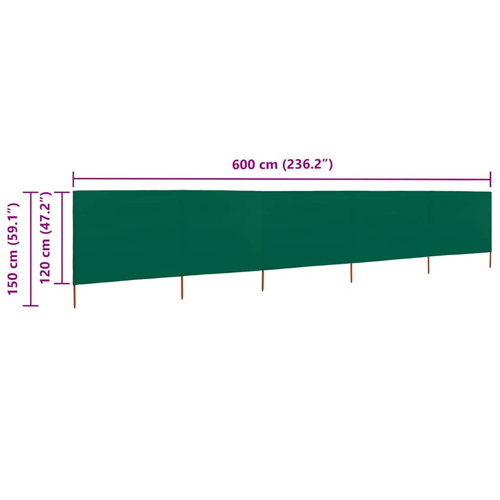 47161 vidaXL 5-panel Wind Screen Fabric 600x120 cm Green