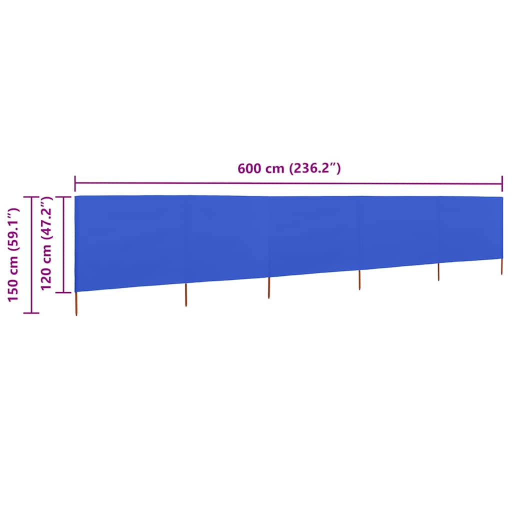 47165 vidaXL 5-panel Wind Screen Fabric 600x120 cm Azure Blue