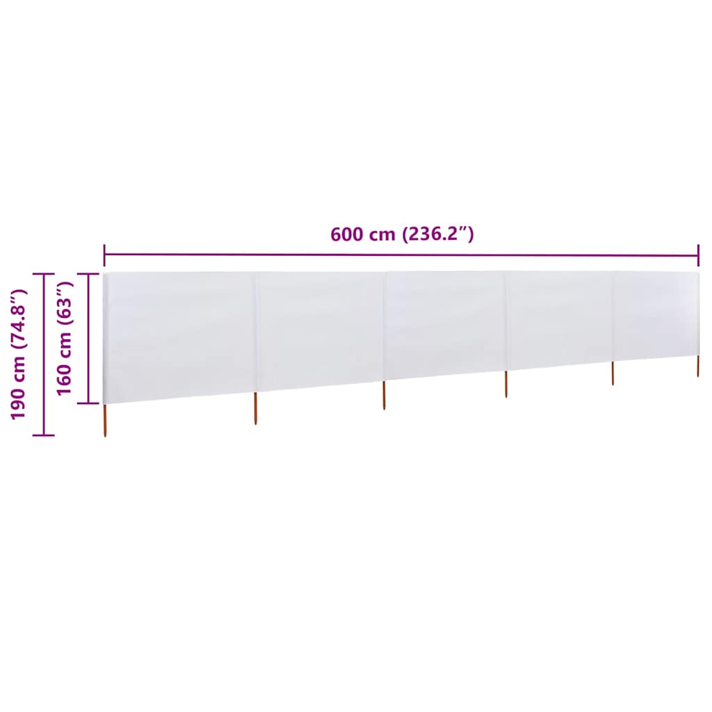47166 vidaXL 5-panel Wind Screen Fabric 600x160 cm Sand White
