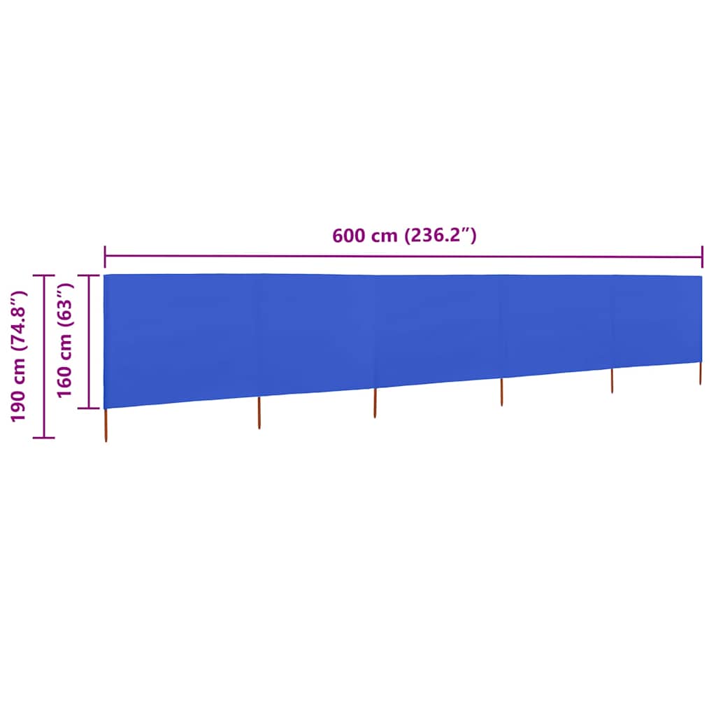47171 vidaXL 5-panel Wind Screen Fabric 600x160 cm Azure Blue
