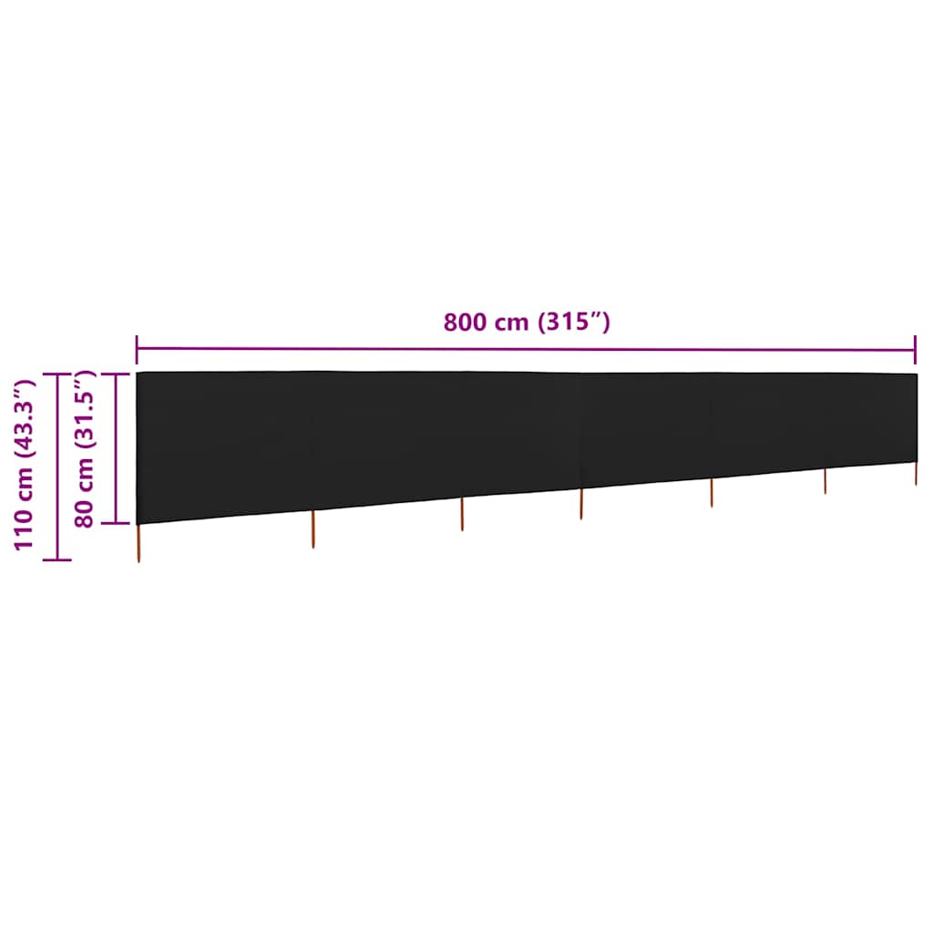 47172 vidaXL 6-panel Wind Screen Fabric 800x80 cm Black