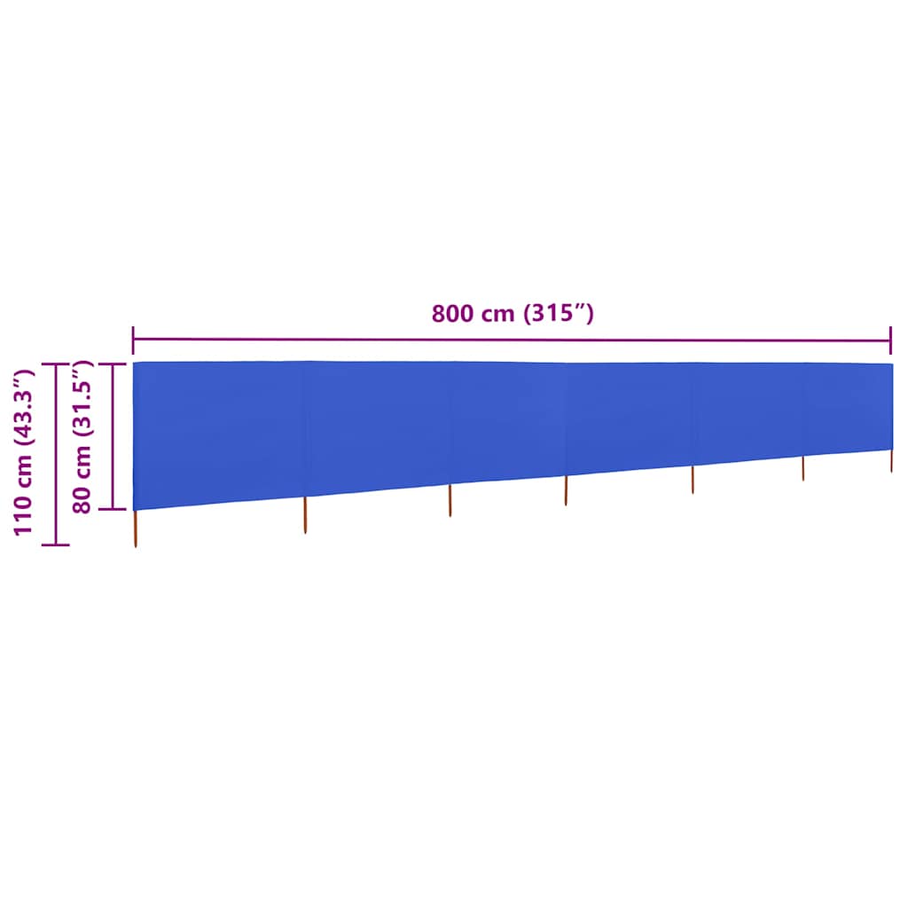 47173 vidaXL 6-panel Wind Screen Fabric 800x80 cm Azure Blue