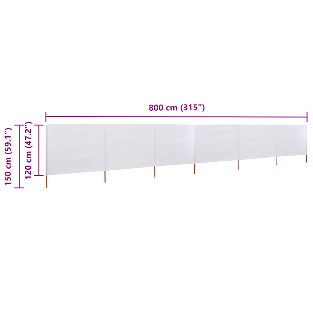 47174 vidaXL 6-panel Wind Screen Fabric 800x120 cm Sand White