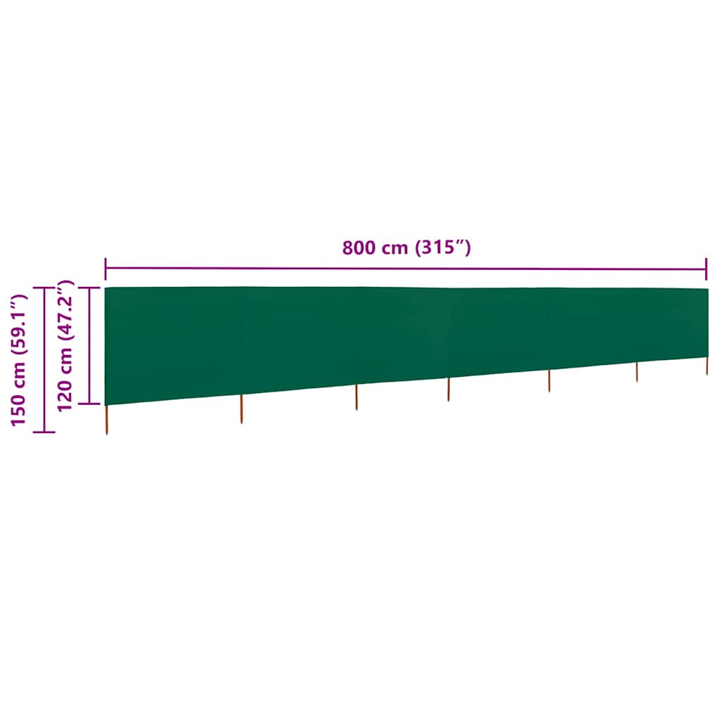 47175 vidaXL 6-panel Wind Screen Fabric 800x120 cm Green