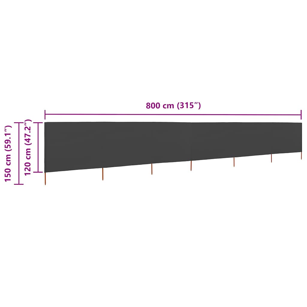 47176 vidaXL 6-panel Wind Screen Fabric 800x120 cm Anthracite