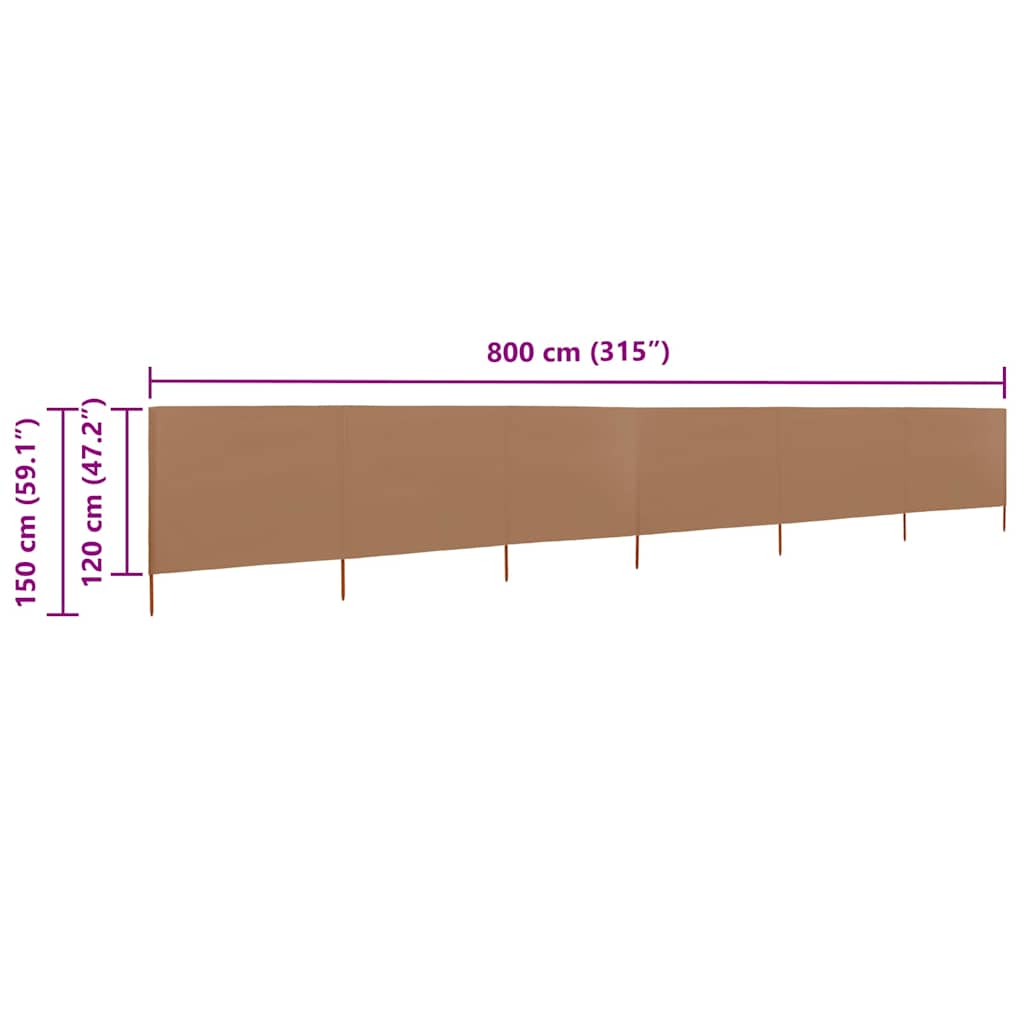 47177 vidaXL 6-panel Wind Screen Fabric 800x120 cm Taupe