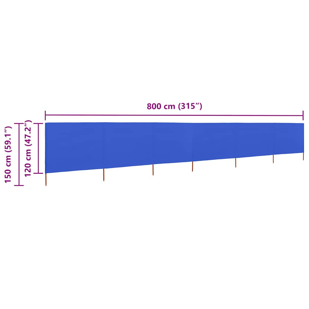 47179 vidaXL 6-panel Wind Screen Fabric 800x120 cm Azure Blue