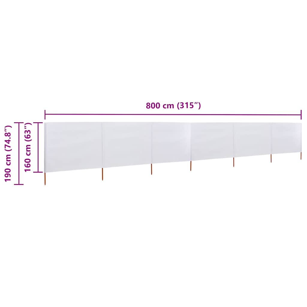 47180 vidaXL 6-panel Wind Screen Fabric 800x160 cm Sand White