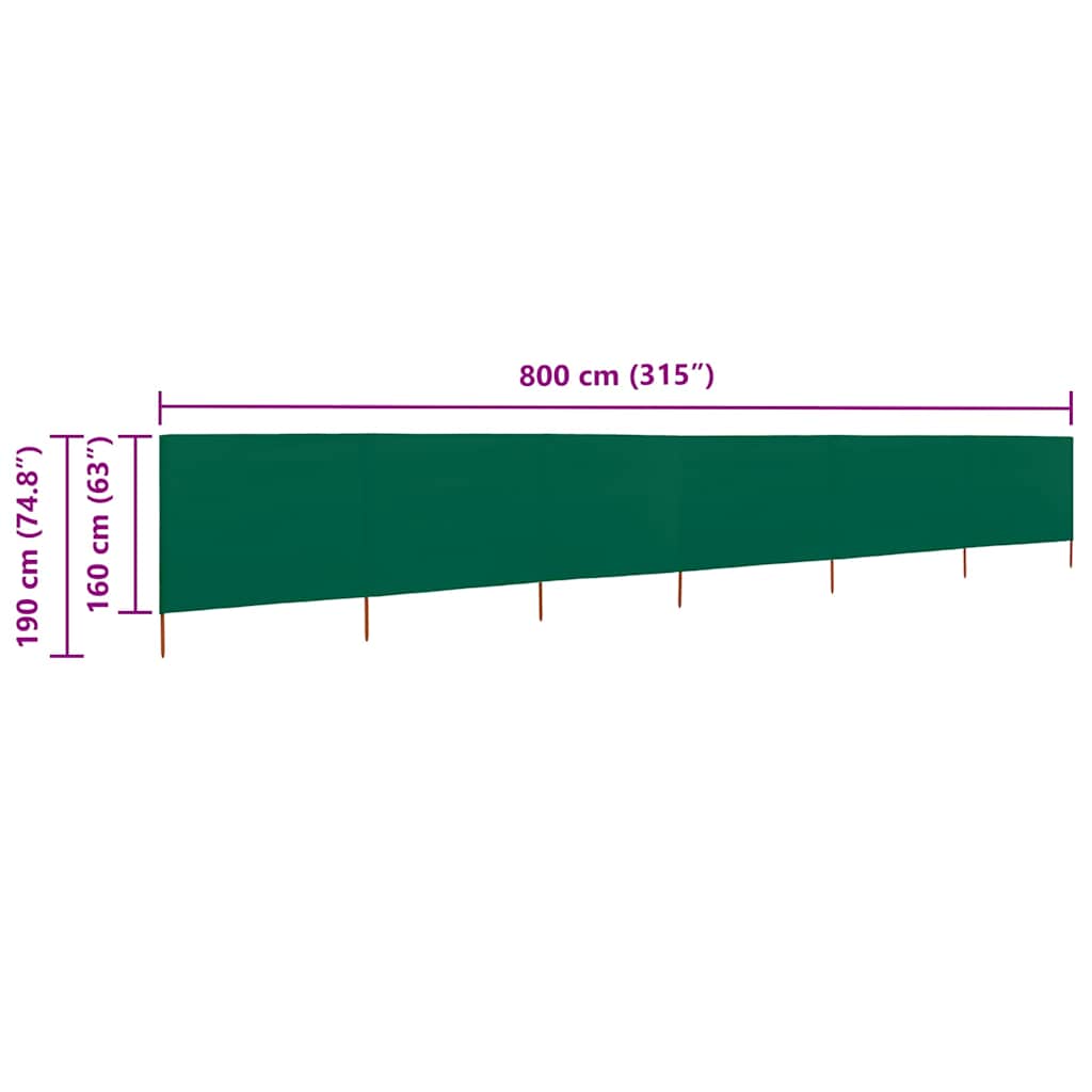 47181 vidaXL 6-panel Wind Screen Fabric 800x160 cm Green