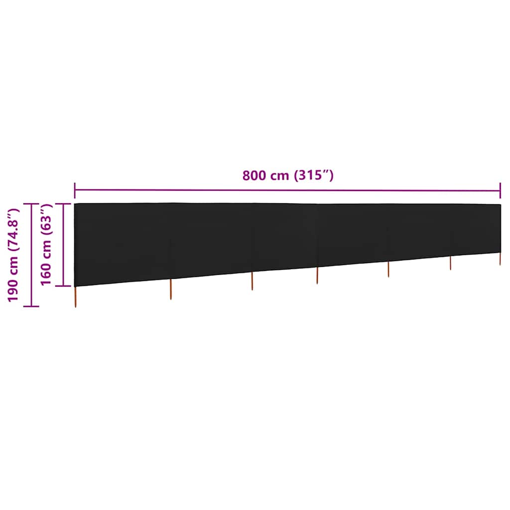 47184 vidaXL 6-panel Wind Screen Fabric 800x160 cm Black
