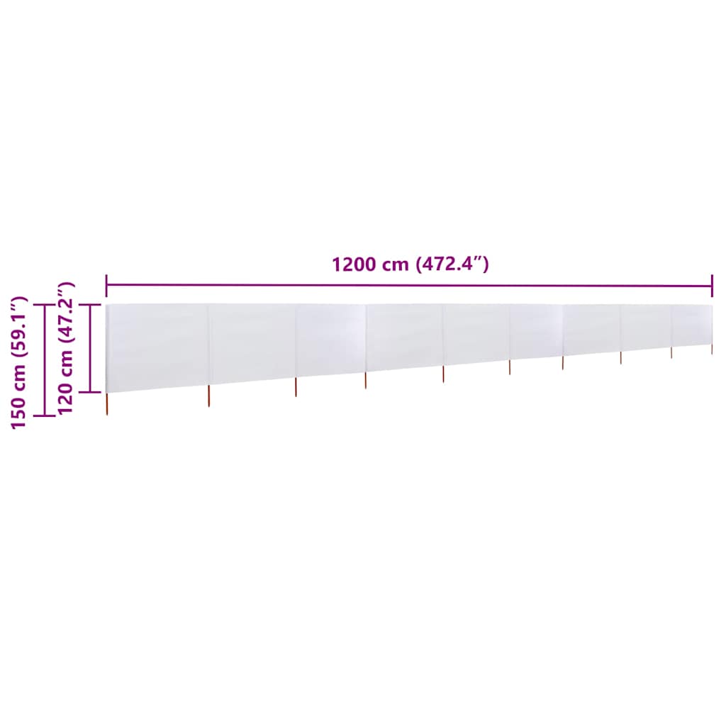 47192 vidaXL 9-panel Wind Screen Fabric 1200x120 cm Sand White