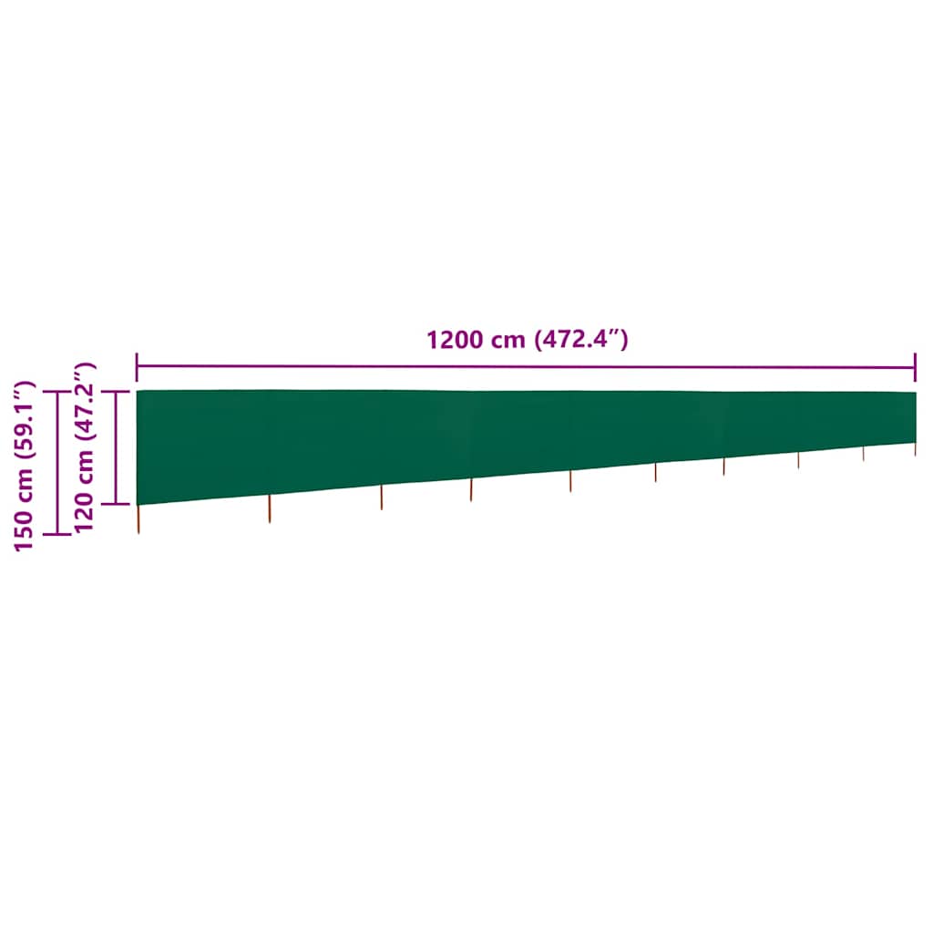 47193 vidaXL 9-panel Wind Screen Fabric 1200x120 cm Green
