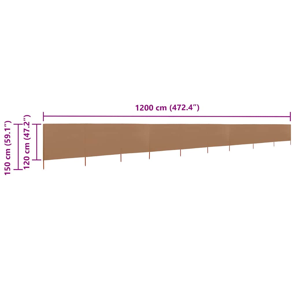47195 vidaXL 9-panel Wind Screen Fabric 1200x120 cm Taupe