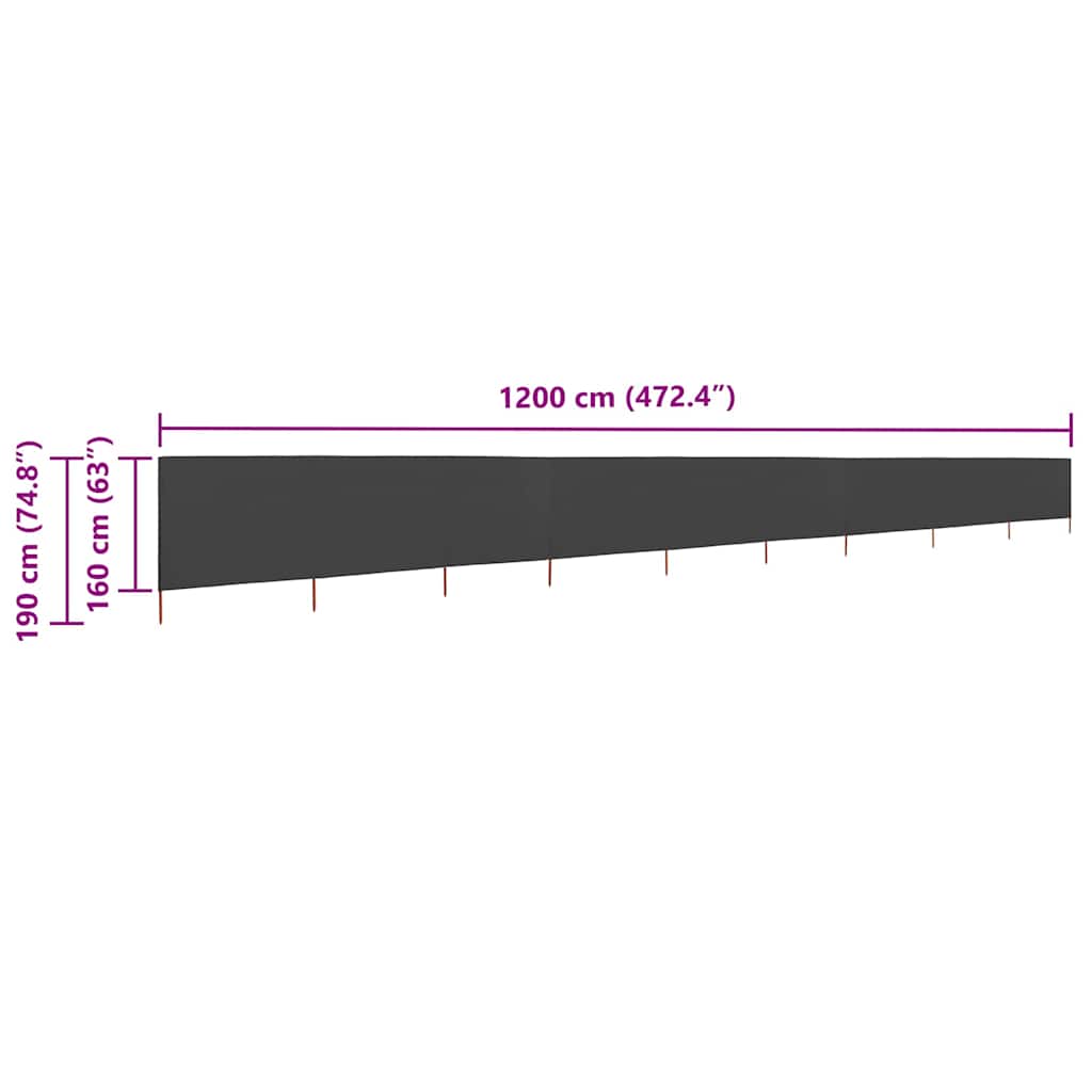 47200 vidaXL 9-panel Wind Screen Fabric 1200x160 cm Anthracite