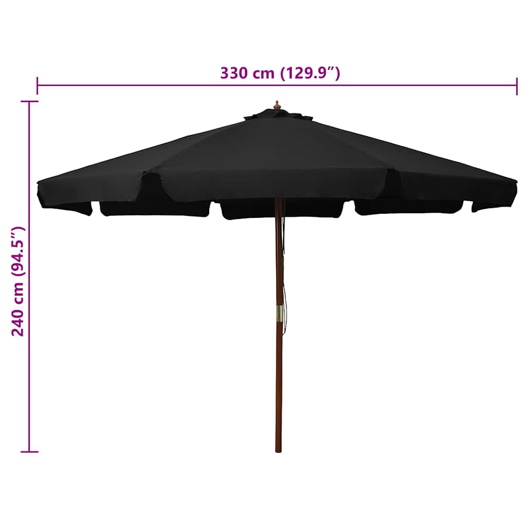 47218 vidaXL Outdoor Parasol with Wooden Pole 330 cm Black