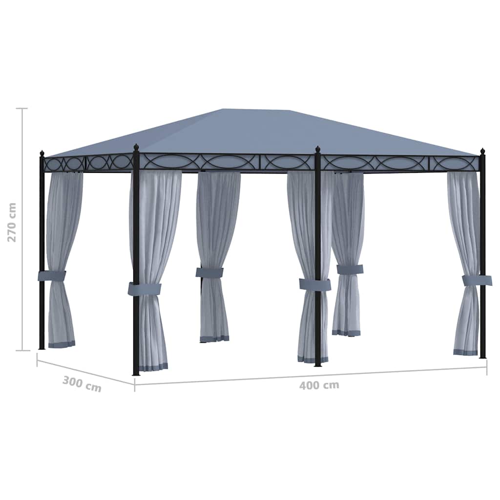 48057 vidaXL Gazebo with Mesh Screens 3x4 m Anthracite Steel