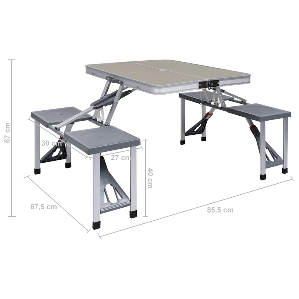 47686 vidaXL Folding Camping Table with 4 Seats Steel Aluminium