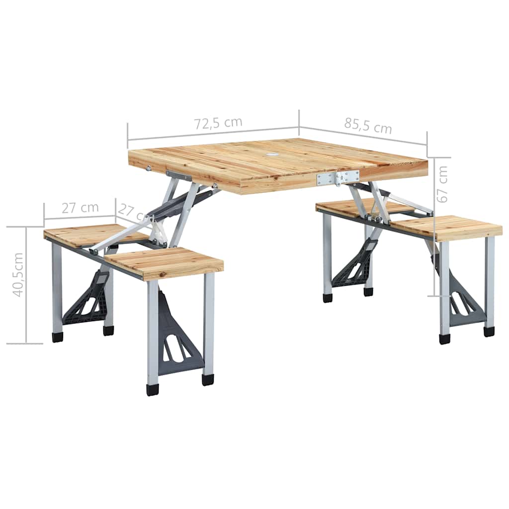 47687 vidaXL Folding Camping Table with 4 Seats Steel Aluminium