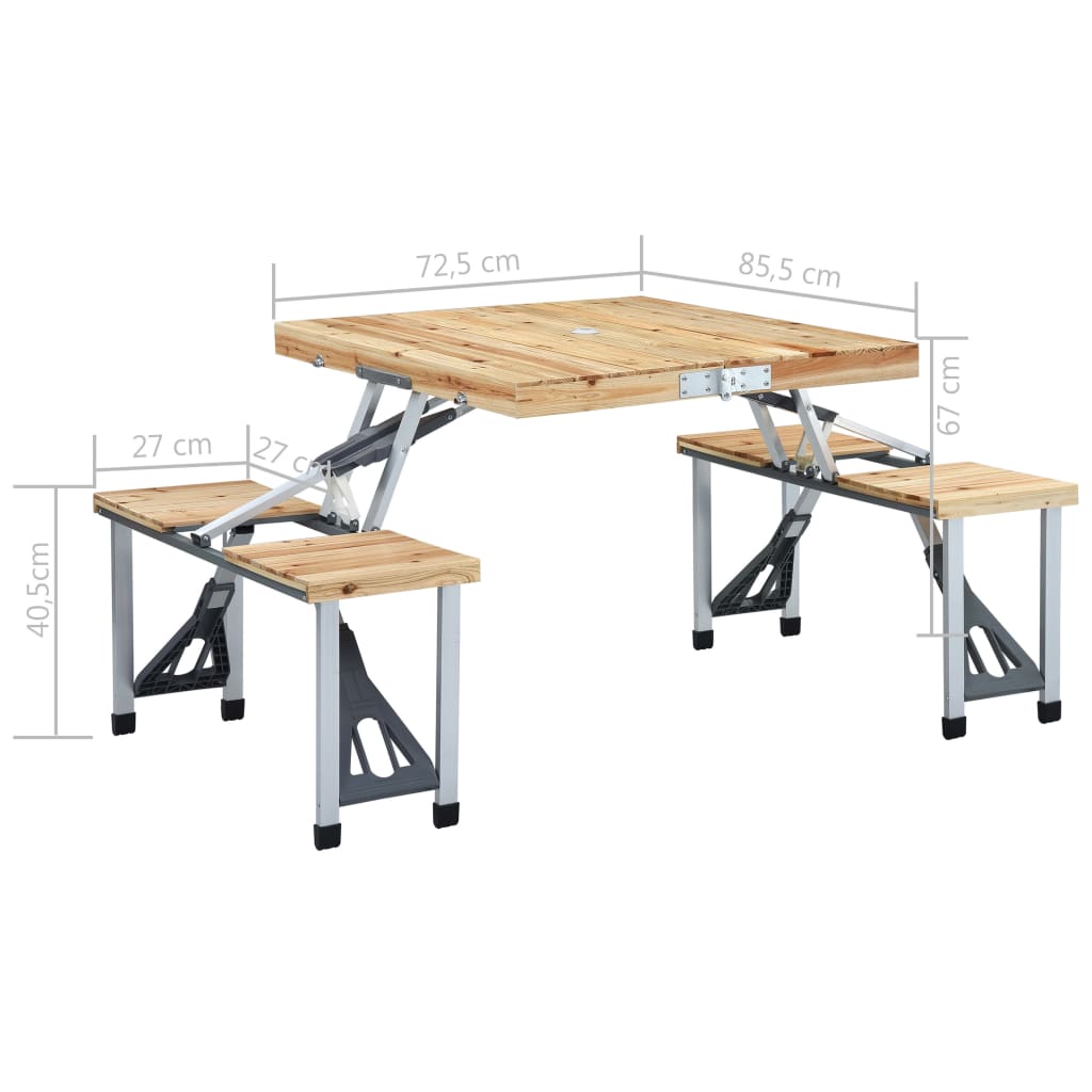 47687 vidaXL Folding Camping Table with 4 Seats Steel Aluminium
