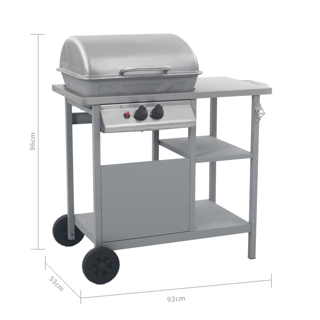 Gas BBQ Grill with 3-layer Side Table Silver