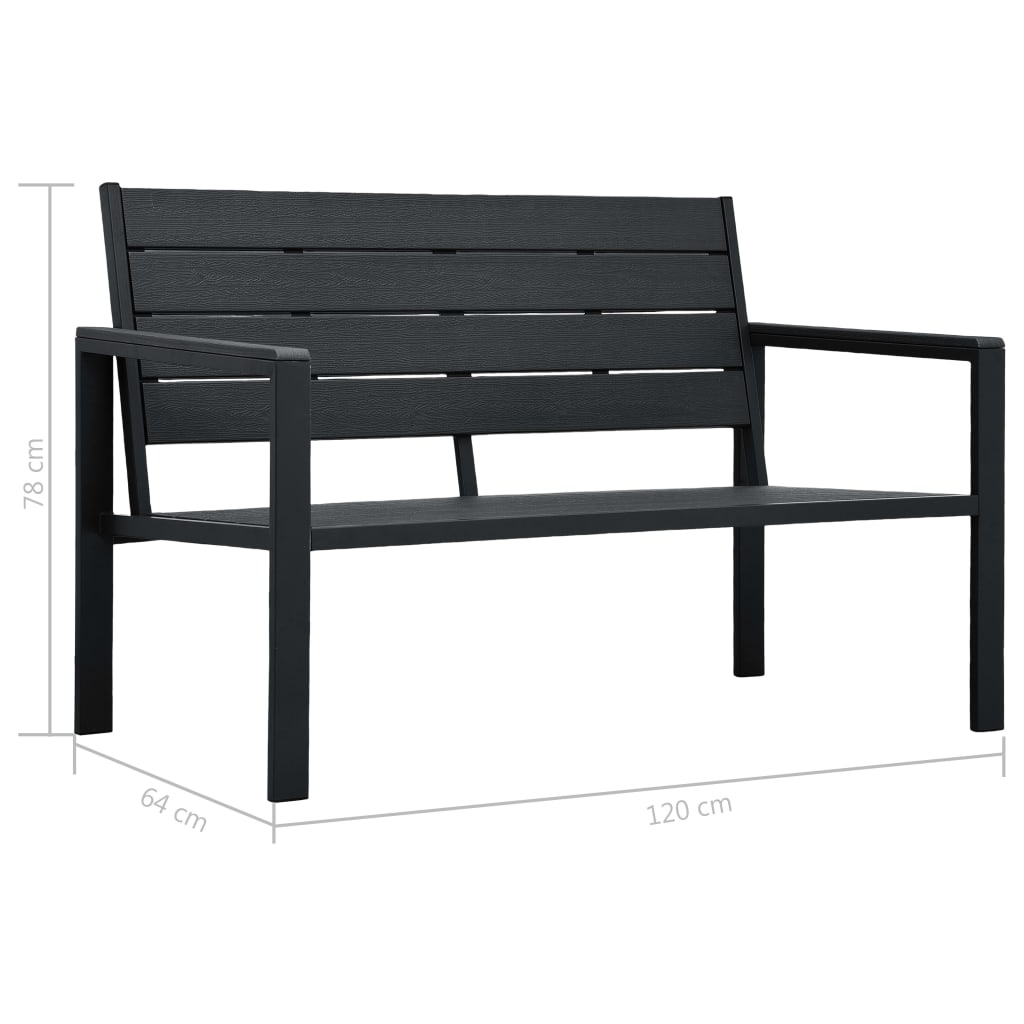 Garden Bench | Black | HDPE | 120 cm long | Durable | Garden Bench
