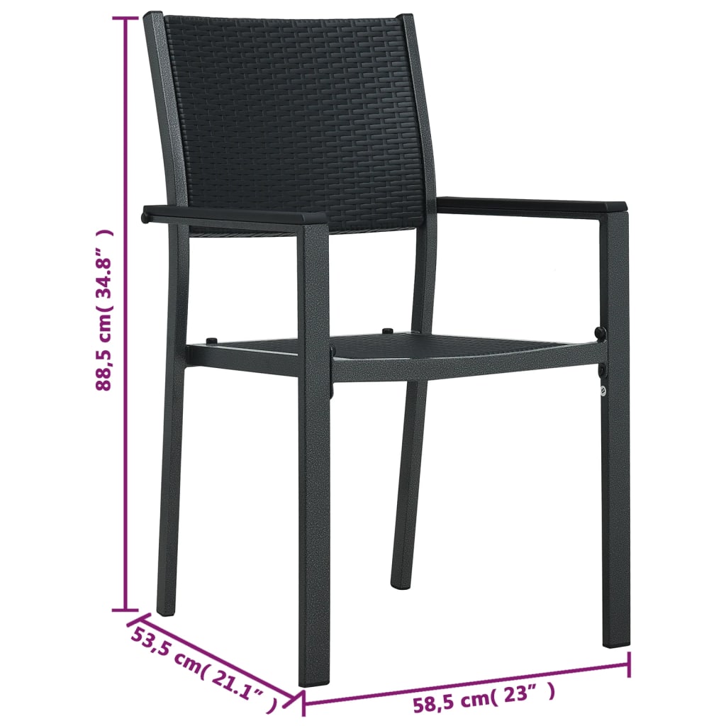 Garden Chair | Set of 4 | Black | Plastic, Steel | Standard | Lightweight