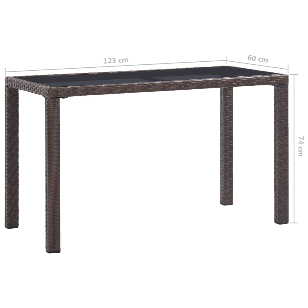 46447 vidaXL Garden Table Brown 123x60x74 cm Poly Rattan