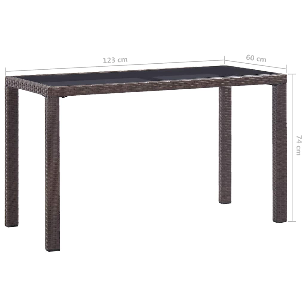 46447 vidaXL Garden Table Brown 123x60x74 cm Poly Rattan