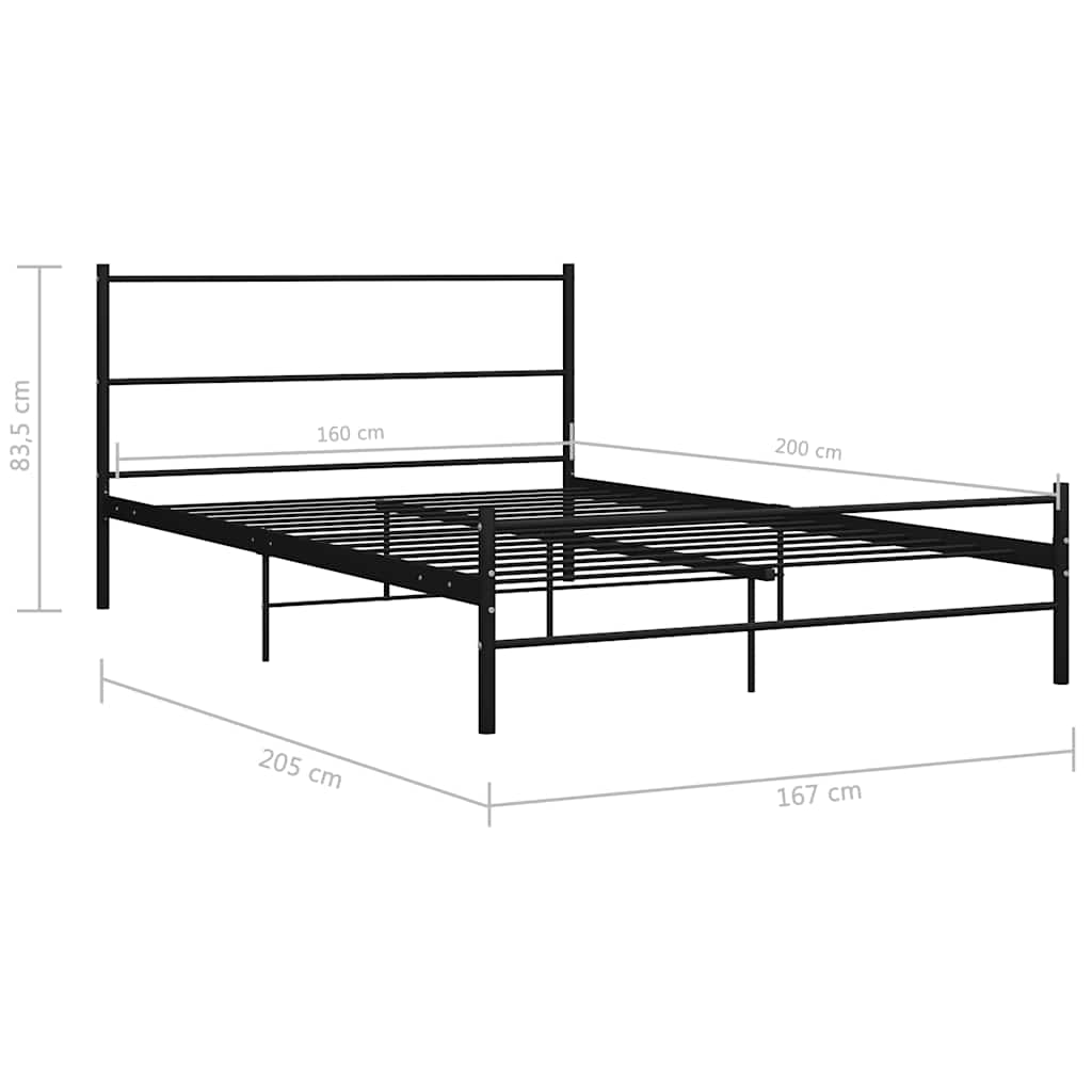 Bed Frame | Black | Metal | 160 x 200 cm | Durable | Bed Frame