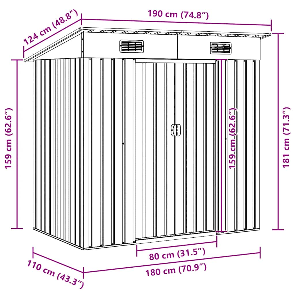 Garden Storage Shed Brown 194x121x181 cm Steel