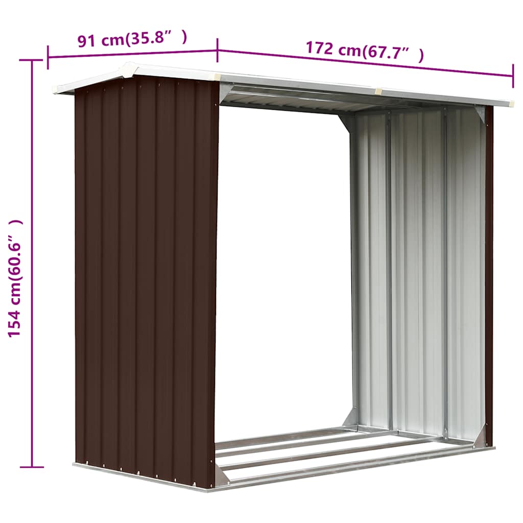 Log Storage Shed Galvanised Steel 172x91x154 cm Brown