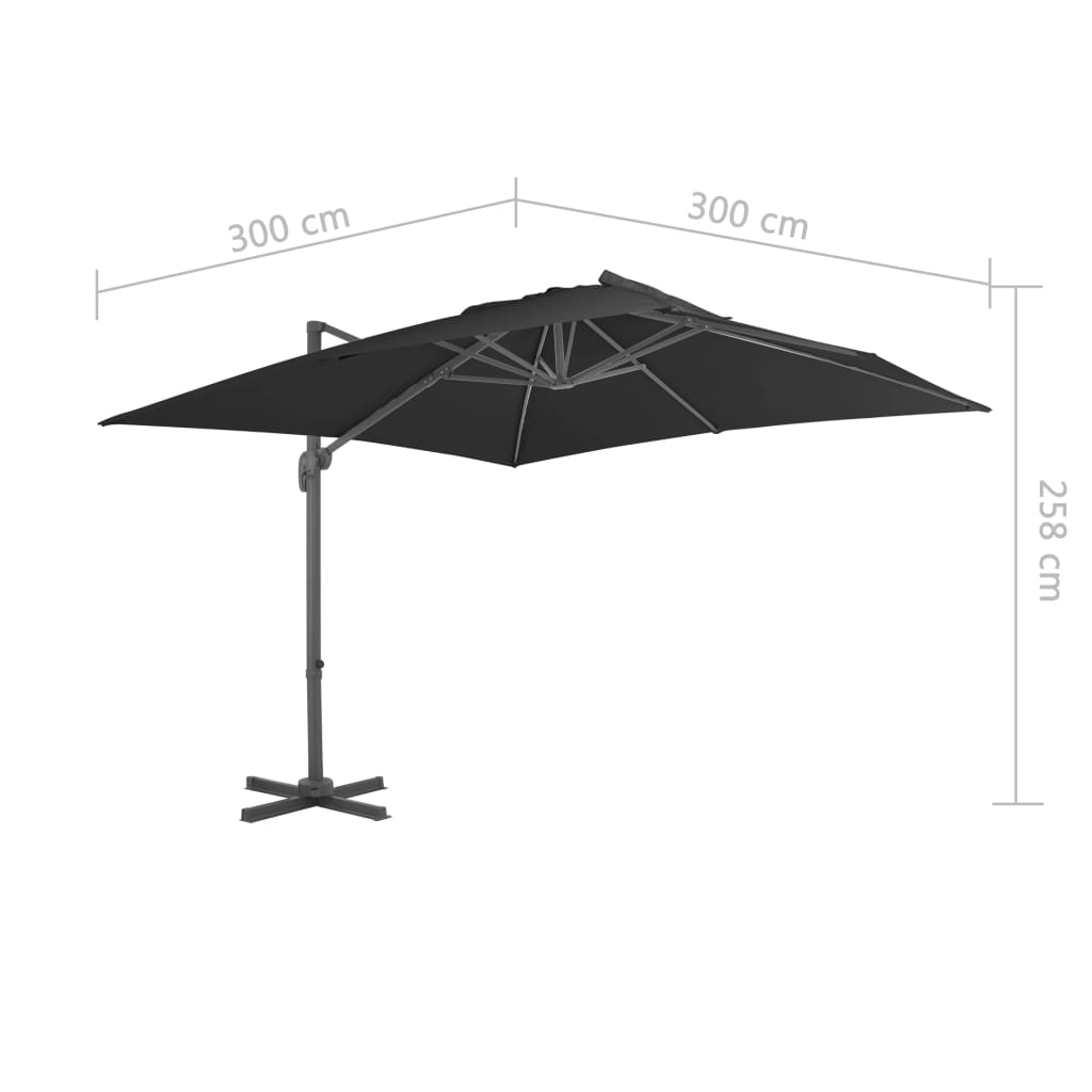 Cantilever Garden Parasol | Black | Powder-coated aluminium | 3x3 metres