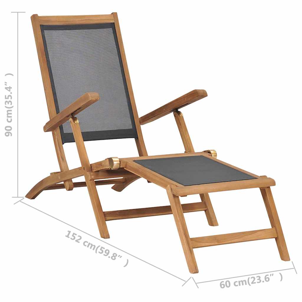 47410 vidaXL Deck Chair with Footrest Solid Teak Wood Black