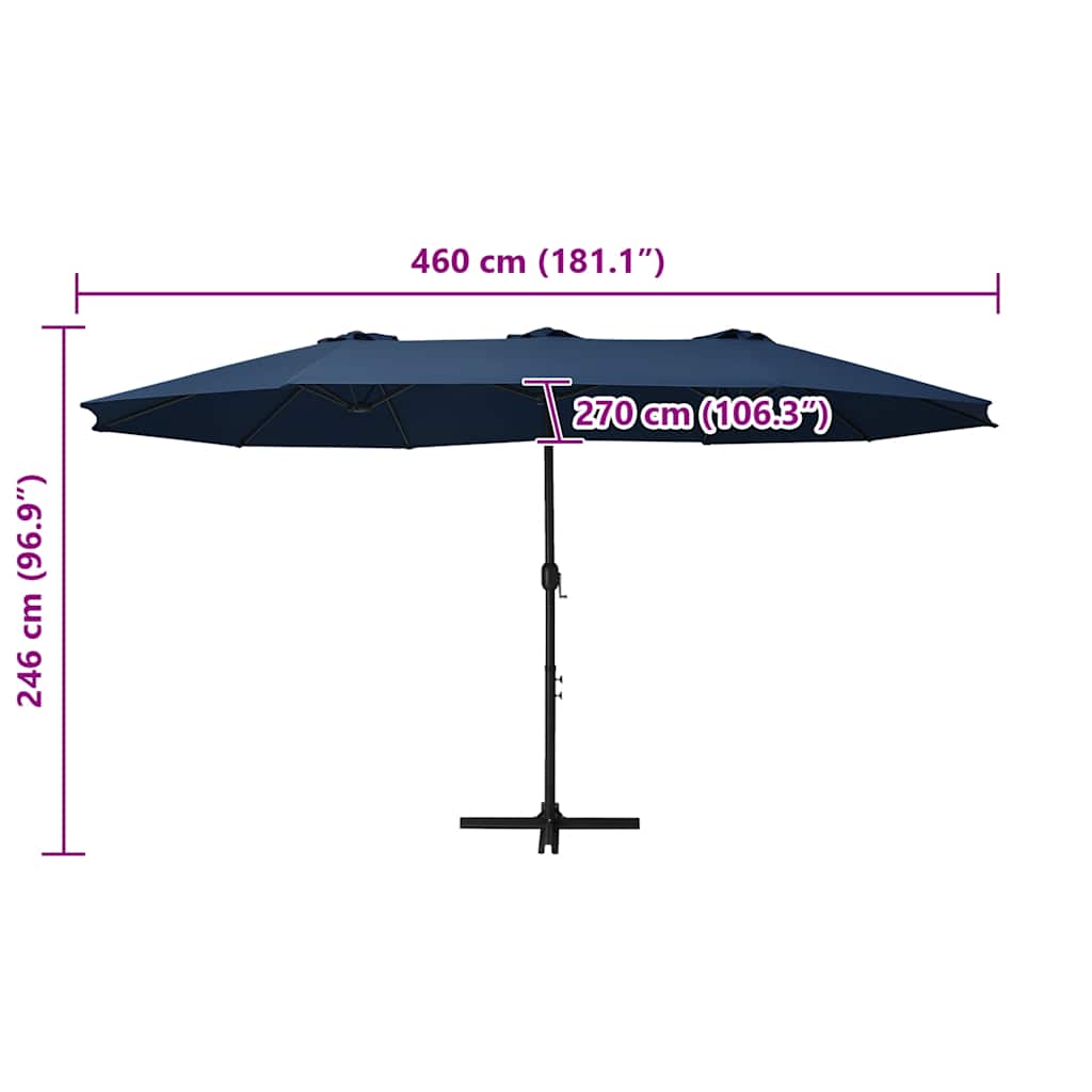47303 vidaXL Outdoor Parasol with Aluminium Pole 460x270 cm Blue