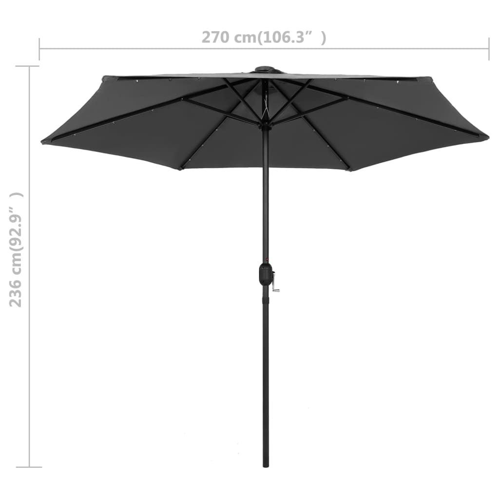 Garden Parasol with LED Lights&Aluminium Pole 270 cm Anthracite