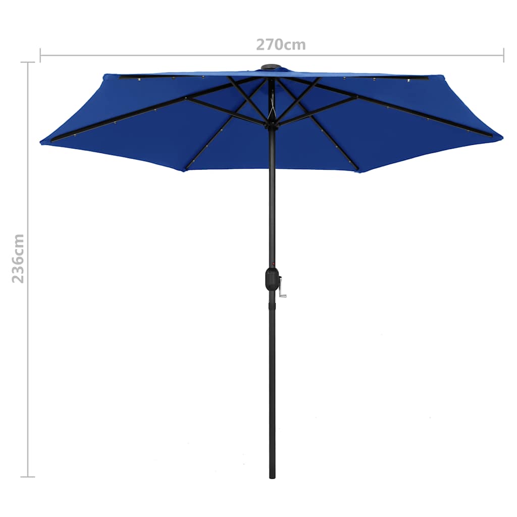 Garden Parasol with LED Lights&Aluminium Pole 270 cm Azure Blue