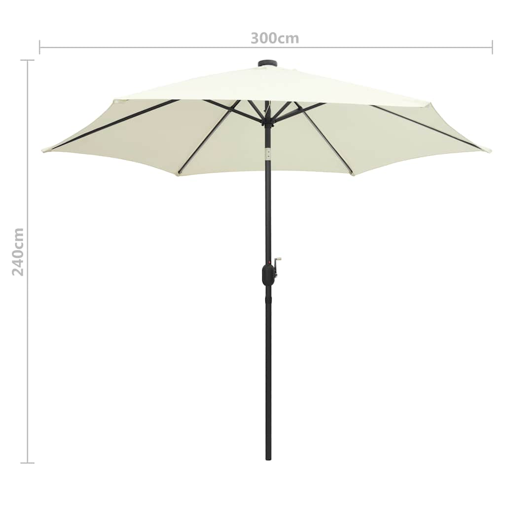 Garden Parasol with LED Lights&Aluminium Pole 300 cm Sand White