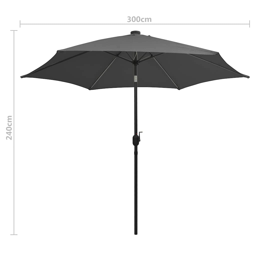 Garden Parasol with LED Lights&Aluminium Pole 300 cm Anthracite