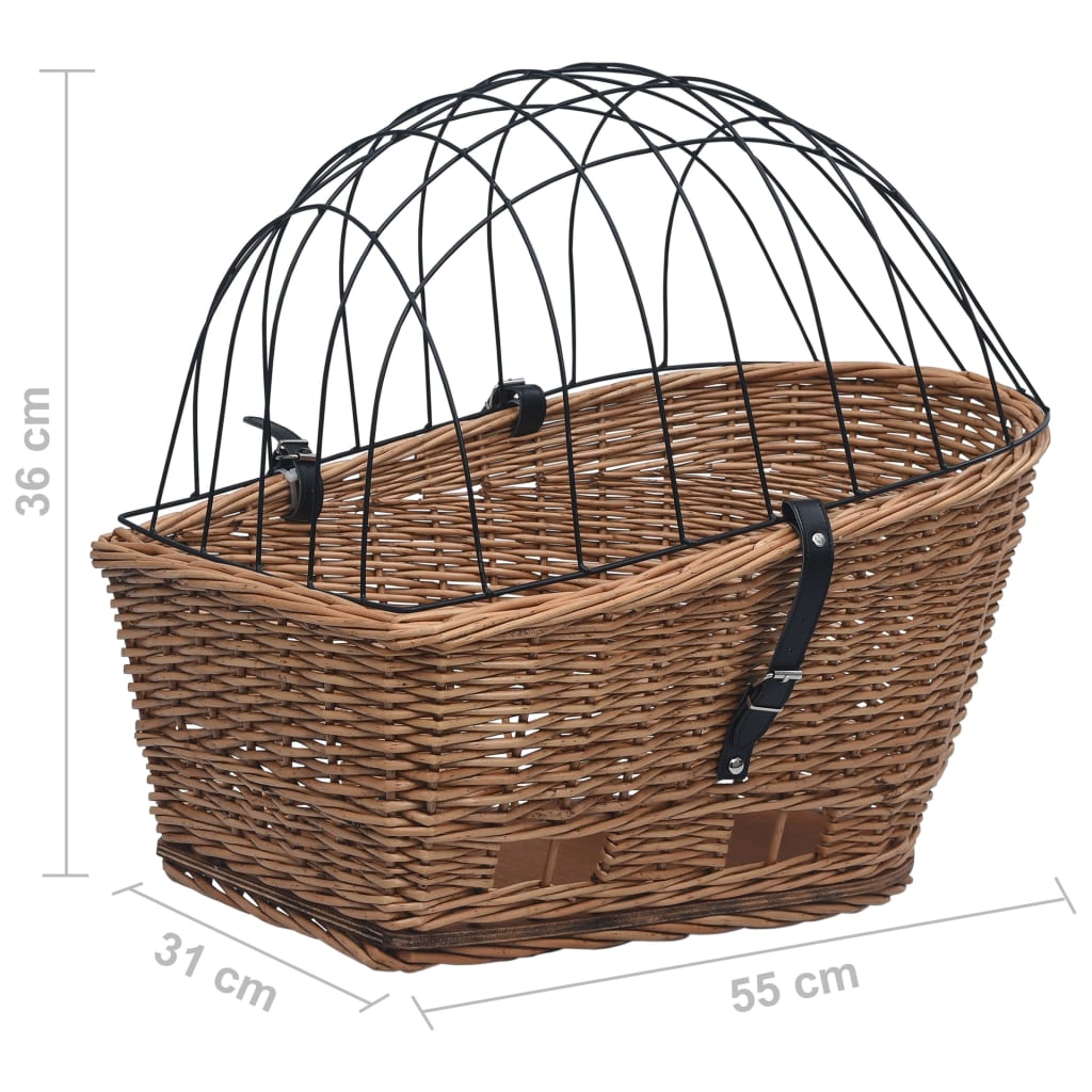 170903 vidaXL Bike Rear Basket with Cover 55x31x36 cm Natural Willow