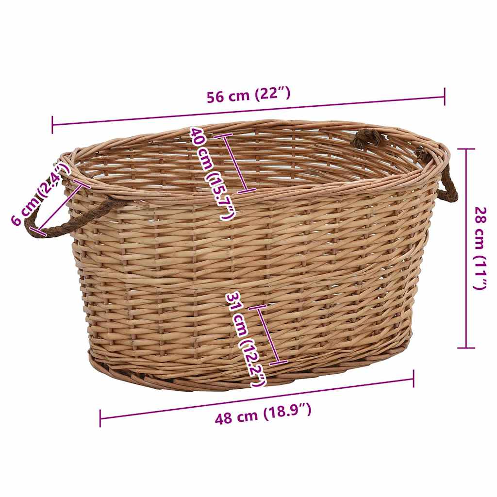 286982 vidaXL Firewood Basket with Carrying Handles 56x40x28 cm Natural Willow