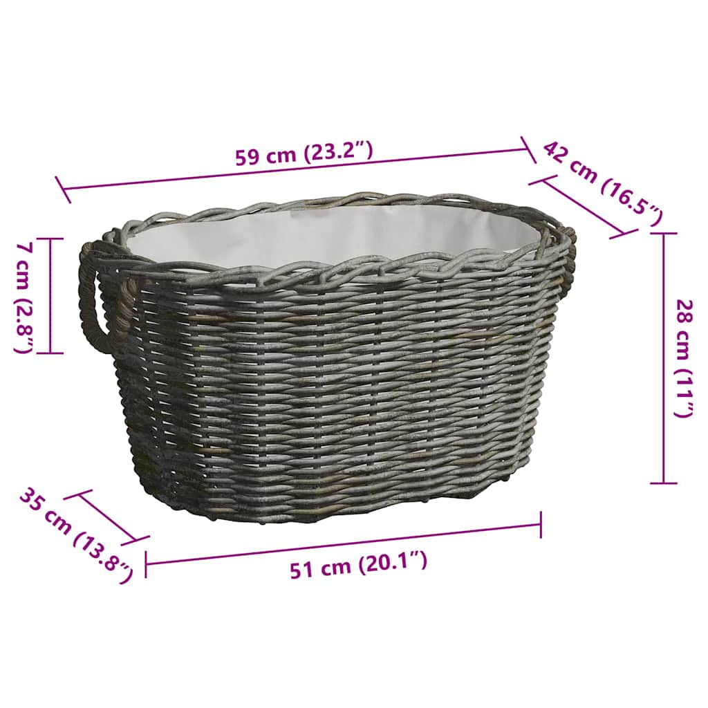 286985 vidaXL Firewood Basket with Carrying Handles 59x42x28 cm Grey Willow
