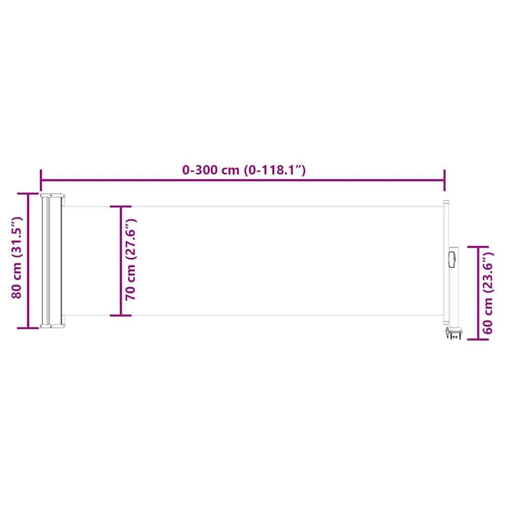 48361 vidaXL Patio Retractable Side Awning 80x300 cm Brown