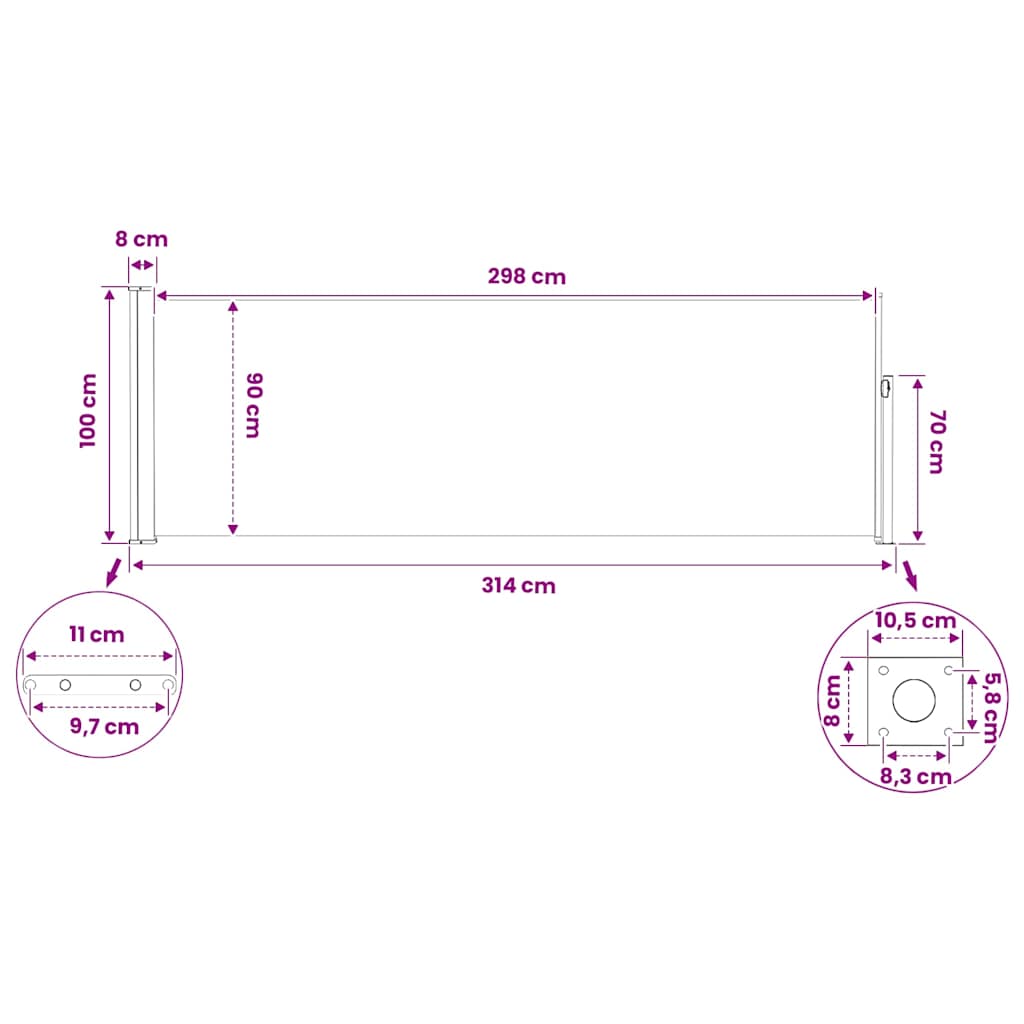 Patio Retractable Side Awning 100x314 cm Black