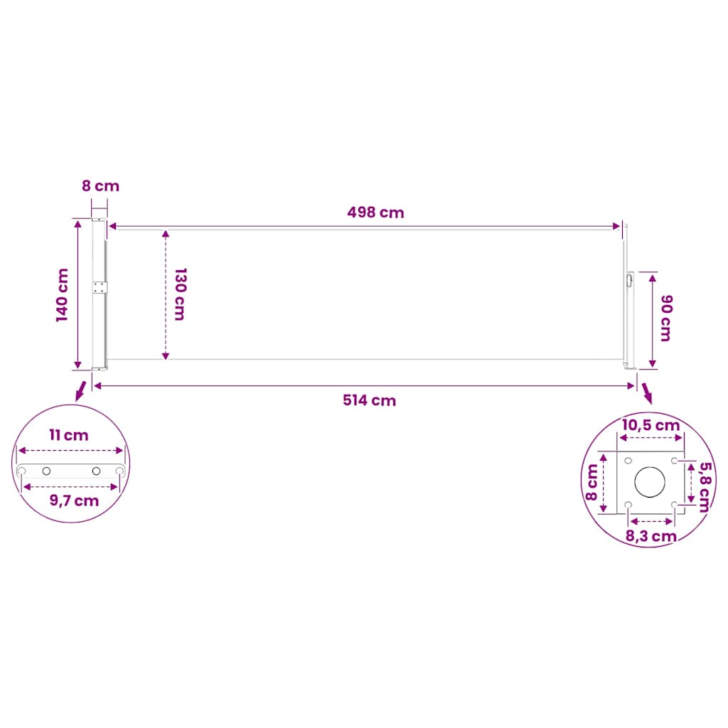 Patio Retractable Side Awning 140x514 cm Grey