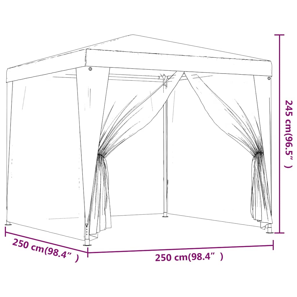 48521 vidaXL Party Tent with 4 Mesh Sidewalls 2,5x2,5 m White